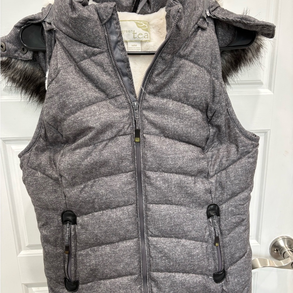 GreenTea White and Gray Faux Fur Vest